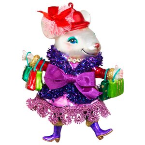 Елочная игрушка Мышка Эллочка на Рождественском шоппинге 13 см, стекло, подвеска Holiday Classics фото 1