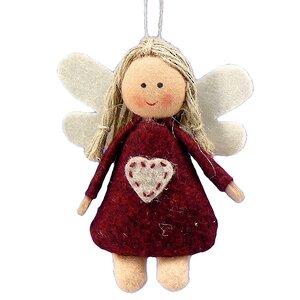 Елочная игрушка Ангел с косичками в бордовом 10 см, подвеска Lang фото 1
