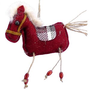 Елочная игрушка Веселая лошадка 15 см бордовая, подвеска Lang фото 1