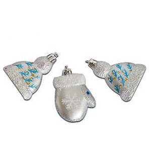 Елочная игрушка Зимняя Одежка серебряная, 7 см, 3 шт, подвеска Новогодняя Сказка фото 1