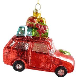 Винтажная елочная игрушка Машинка с подарками 11.5 см, подвеска Новогодняя Сказка фото 1