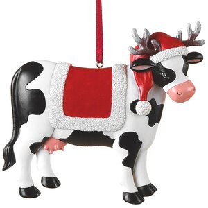 Елочная игрушка Корова Триша Булл 10 см в шапочке с рожками, подвеска