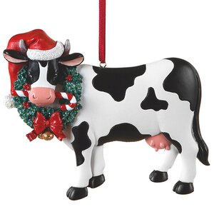 Елочная игрушка Корова Фрекен Булл 10 см с рождественским венком, подвеска Kurts Adler фото 1