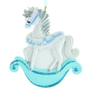 Именная елочная игрушка Baby Christmas: Лошадка 11 см голубая, подвеска Kurts Adler фото 1