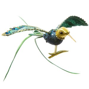 Елочная игрушка Птичка Колибри Аурелия 23 см зеленая, клипса Goodwill фото 2