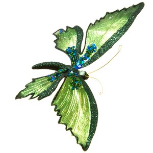 Елочная игрушка Бабочка Лучиа 18 см зеленая, клипса Goodwill фото 1
