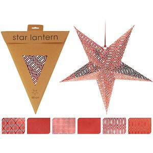 Объемная звезда из бумаги Изысканная 60*25 см красные узоры
