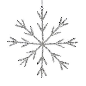 Елочная игрушка из бисера Снежинка Арагона 21 см, серебряная, подвеска Koopman фото 1