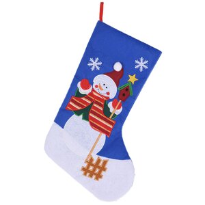 Новогодний носок Радостный Снеговик 45 см синий