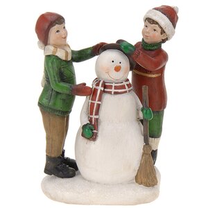 Статуэтка "Лепим снеговика" клетчатый шарф, 13*9*16 см, керамика Koopman фото 1
