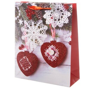 Подарочный пакет Новогодний Кантри: Сердечки и снежинки 32*26 см Koopman фото 1