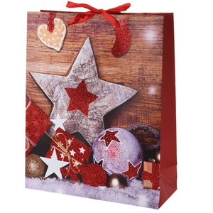 Подарочный пакет Новогодний Кантри: Звезды и шарики 24*18 см Koopman фото 1