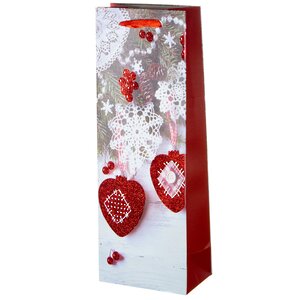 Пакет под бутылку Новогодний Кантри: Сердечки и снежинки Koopman фото 1