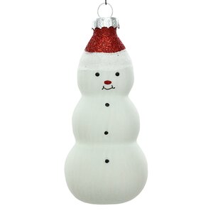 Стеклянная елочная игрушка Снеговик в шапочке 12 см красный, подвеска Koopman фото 1