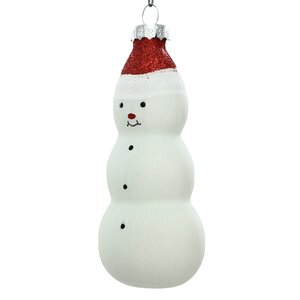 Стеклянная елочная игрушка Снеговик в шапочке 12 см красный, подвеска Koopman фото 2
