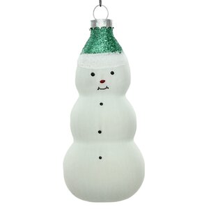 Стеклянная елочная игрушка Снеговик в шапочке 12 см зеленый, подвеска Koopman фото 1