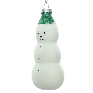 Стеклянная елочная игрушка Снеговик в шапочке 12 см зеленый, подвеска Koopman фото 2