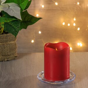 Светильник свеча восковая с мерцающим пламенем 9*7 см красная на батарейках, таймер Koopman фото 1