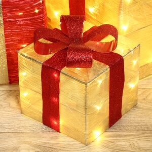 Светящиеся подарки под елку Barrois Gold 17-28 см, 3 шт, 90 теплых белых LED, таймер, на батарейках, уцененные Koopman фото 2