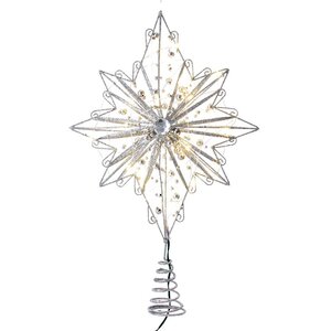 Светящаяся елочная верхушка Сияние Капеллы 39 см серебряная, 30 теплых белых LED ламп