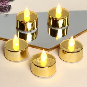 Чайная светодиодная свеча Золотой Глянец 4 см, янтарное пламя, батарейка Koopman фото 1