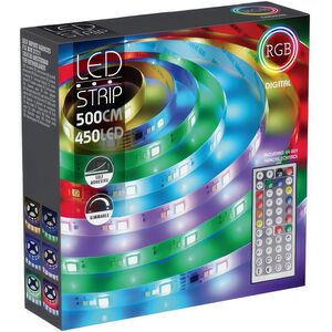 Светодиодная лента Koopman Digital 5 м, 150 RGB LED ламп, 150 теплых белых LED ламп, 150 холодных LED ламп, пульт управления, диммер, на клеевой основе, IP44 Koopman фото 1