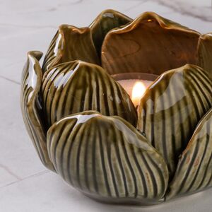 Керамический подсвечник Лотос 9 см темно-оливковый Koopman фото 2