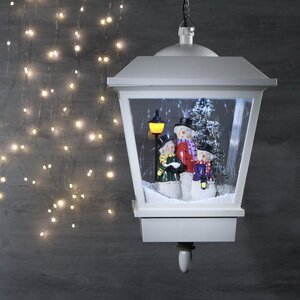 Новогодний подвесной фонарь с эффектом снегопада - Три снежных друга 45 см