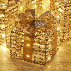Светящиеся подарки под елку Woodybrook - Champagne Scroll 17-30 см, 3 шт, теплые белые LED лампы, таймер, на батарейках, IP20 Koopman фото 2