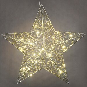 Светодиодная звезда Монтелло Сильвер 40 см, 30 теплых белых LED, таймер, на батарейках Koopman фото 1