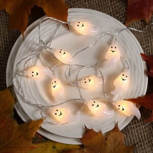 Светодиодная гирлянда на батарейках Хэллоуинские Привидения 10 теплых белых LED ламп, прозрачный ПВХ, IP20 Koopman фото 6