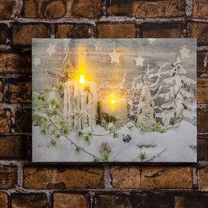 Светодиодная картина Натюрморт Кантри со свечами 40*30 см на батарейках