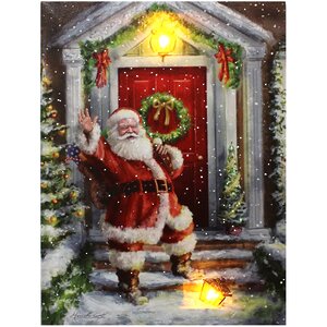 Светодиодная картина с музыкой Санта Клаус ждёт в гости 40*30 см с оптоволоконной и LED подсветкой, на батарейках