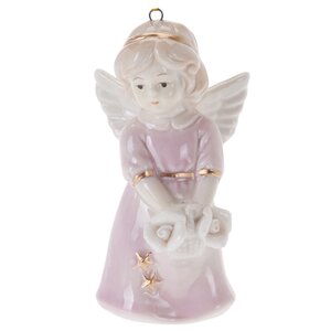 Фарфоровая елочная игрушка Колокольчик - Ангел 9 см розовый, подвеска Koopman фото 1