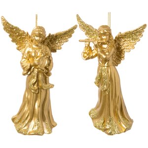 Елочная игрушка Золотой Ангел с флейтой 13 см, подвеска Holiday Classics фото 2