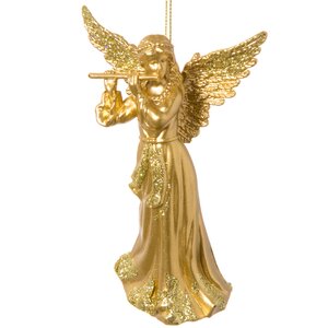 Елочная игрушка Золотой Ангел с флейтой 13 см, подвеска Holiday Classics фото 1
