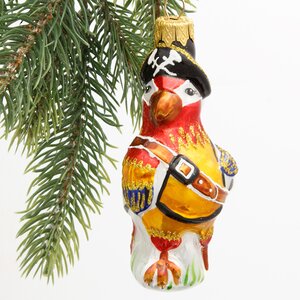 Стеклянная елочная игрушка Попугай пират Бартоломью 12 см, подвеска Коломеев фото 1