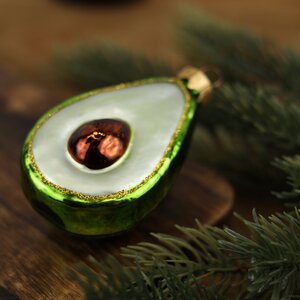 Стеклянная елочная игрушка Авокадо 9 см зеленое, подвеска Коломеев фото 2