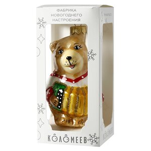Стеклянная елочная игрушка Медвежонок с гармошкой 10 см, подвеска Коломеев фото 2