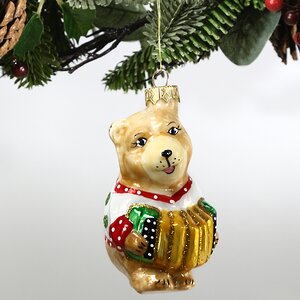 Стеклянная елочная игрушка Медвежонок с гармошкой 10 см, подвеска Коломеев фото 1