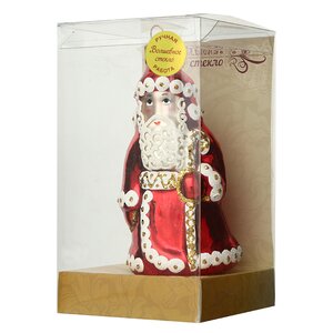 Стеклянная ёлочная игрушка Дед Мороз - Волшебник в красной шубке 12 см, подвеска Коломеев фото 3