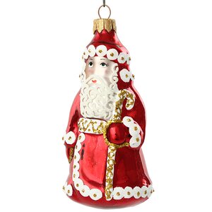 Стеклянная ёлочная игрушка Дед Мороз - Волшебник в красной шубке 12 см, подвеска Коломеев фото 2