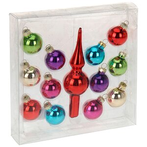 Набор разноцветных стеклянных шаров 3 см с верхушкой для настольной елки Koopman фото 1