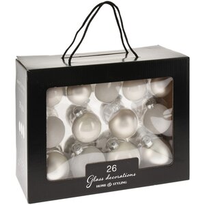 Набор стеклянных елочных шаров Rosawelle - White Bourbon, 5-7 см, 26 шт