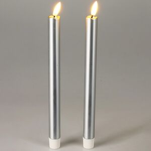 Столовая светодиодная свеча с имитацией пламени Sunrise 25 см серебряная, 2 шт с пультом, таймер, на батарейках Koopman фото 1