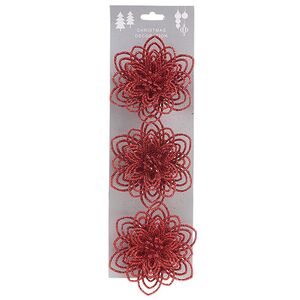 Искусственная пуансеттия Johanna 12 см, 3 шт, красная, клипса Koopman фото 3