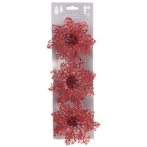 Искусственная пуансеттия Harwelle 12 см, 3 шт, красная, клипса Koopman фото 3