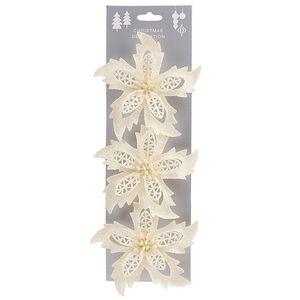 Искусственная пуансеттия Danielius 12 см, 3 шт, белая, клипса Koopman фото 3