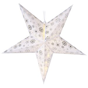 Светящаяся звезда из бумаги Серебристый Вальс 60 см с теплой белой LED подсветкой, на батарейках Koopman фото 1