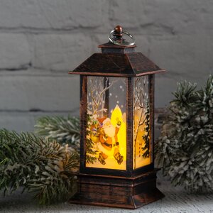 Новогодний фонарик со свечой Сказки зимнего Леса 13 см винтажно-медный Koopman фото 1